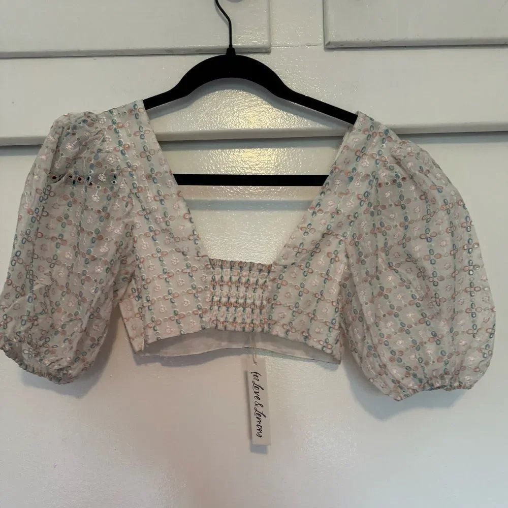 SALE! NWT For Love And Lemons Denise Eyelet Embroidered Crop Top XS